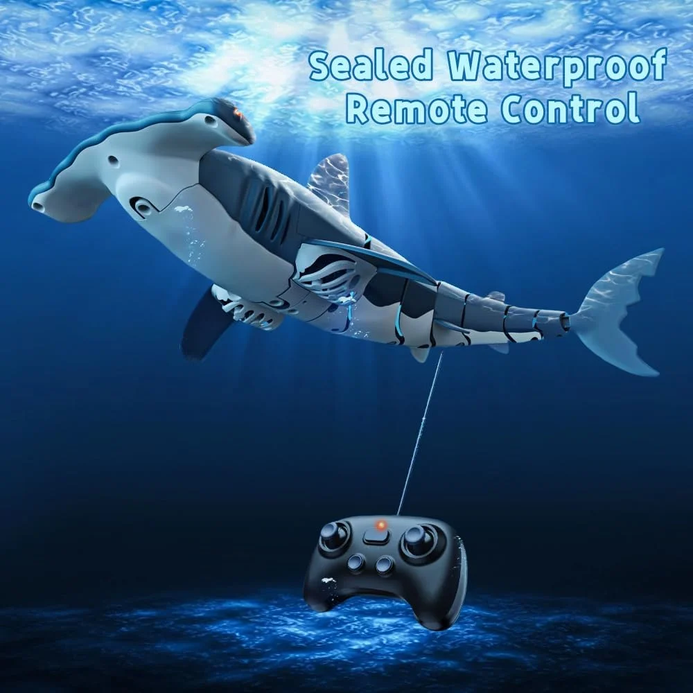 اسباب بازی کوسه کنترلی با شبیه سازی بالا، اسباب بازی های آبی تابستانی برای کودکان، هدیه ای ایده آل برای پسران 6 سال به بالا، بازی های سرگرم کننده مهمانی برای استخر و حمام (آبی)