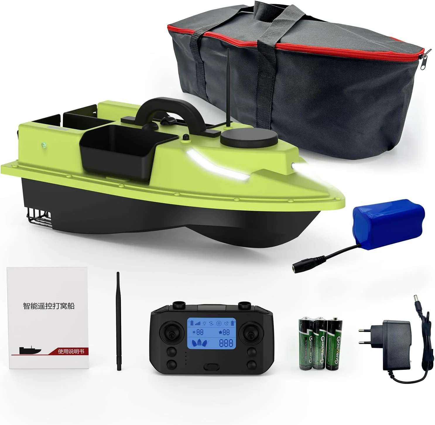 قایق طعمه پاش آرسی Mingzhe GPS با کنترل از راه دور بی سیم 500 متری، کشتی طعمه پاش ماهیگیری با 4 محفظه طعمه و ظرفیت حمل 2 کیلوگرم