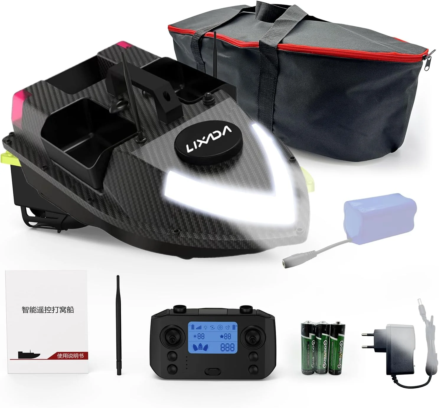 قایق طعمه پاش آرسی Mingzhe با جی پی اس، کنترل از راه دور بی سیم 600 متری، قایق ماهیگیری با 3 مخزن طعمه