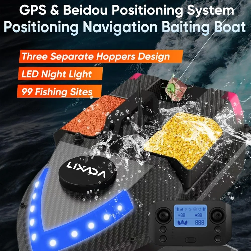 قایق طعمه پاش آرسی Mingzhe با جی پی اس، کنترل از راه دور بی سیم 600 متری، قایق ماهیگیری با 3 مخزن طعمه