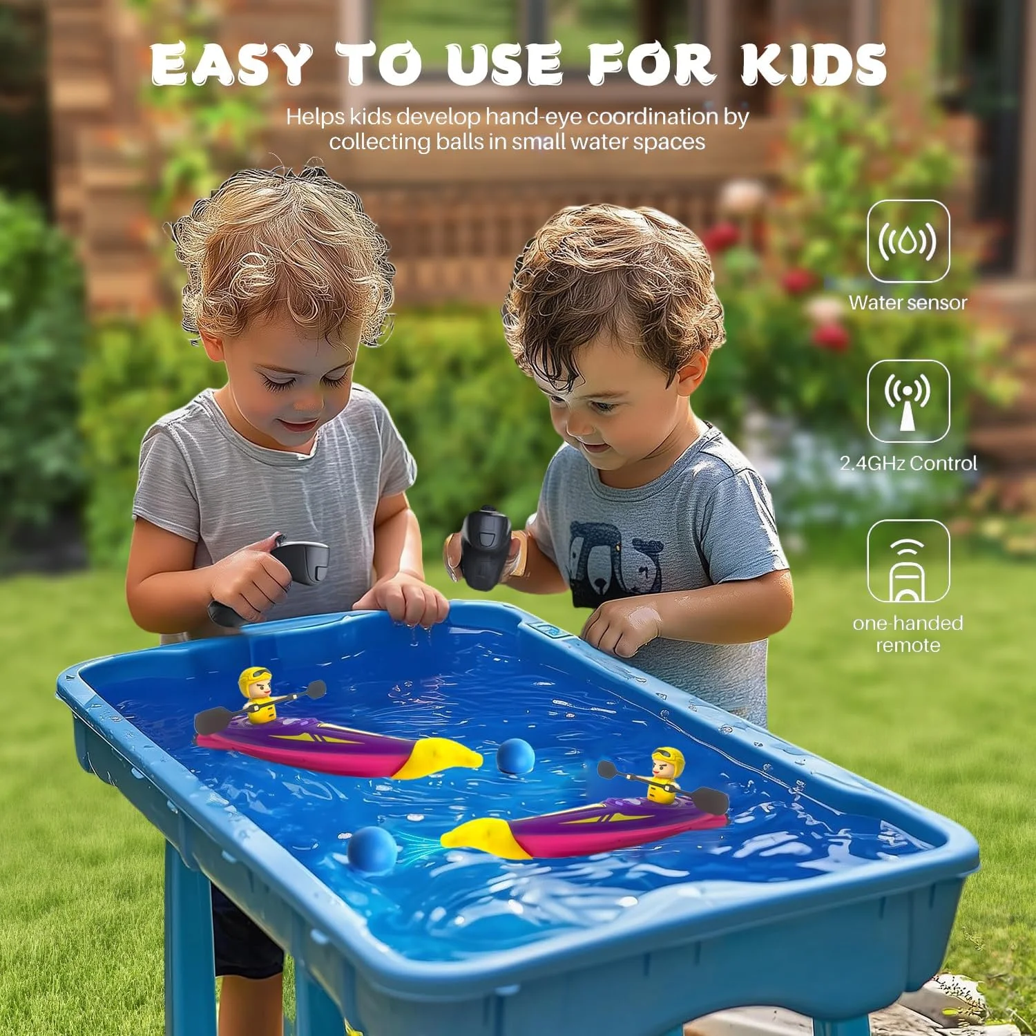 قایق های کنترلی برای کودکان 8 تا 12 سال، کایاک کنترلی با توپ، 40 دقیقه زمان بازی، چراغ های LED، اسباب بازی های آبی عالی برای استخر، میز آبی و وان حمام