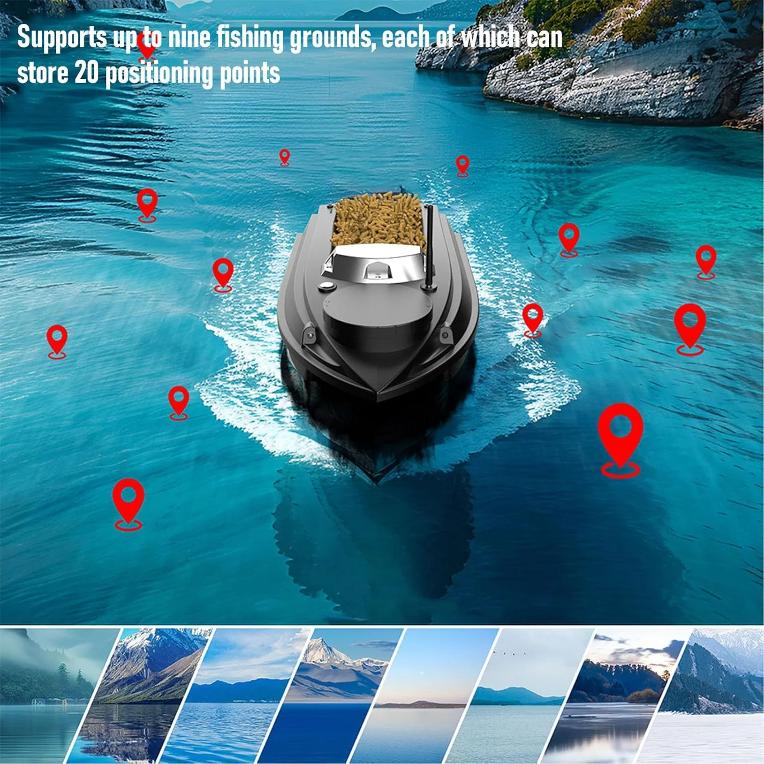 قایق طعمه ماهیگیری RC 12 ولت با کنترل از راه دور 800 متری، باتری 20000 میلی آمپر ساعتی، موتور دوگانه ژیروسکوپ برای ماهیگیری