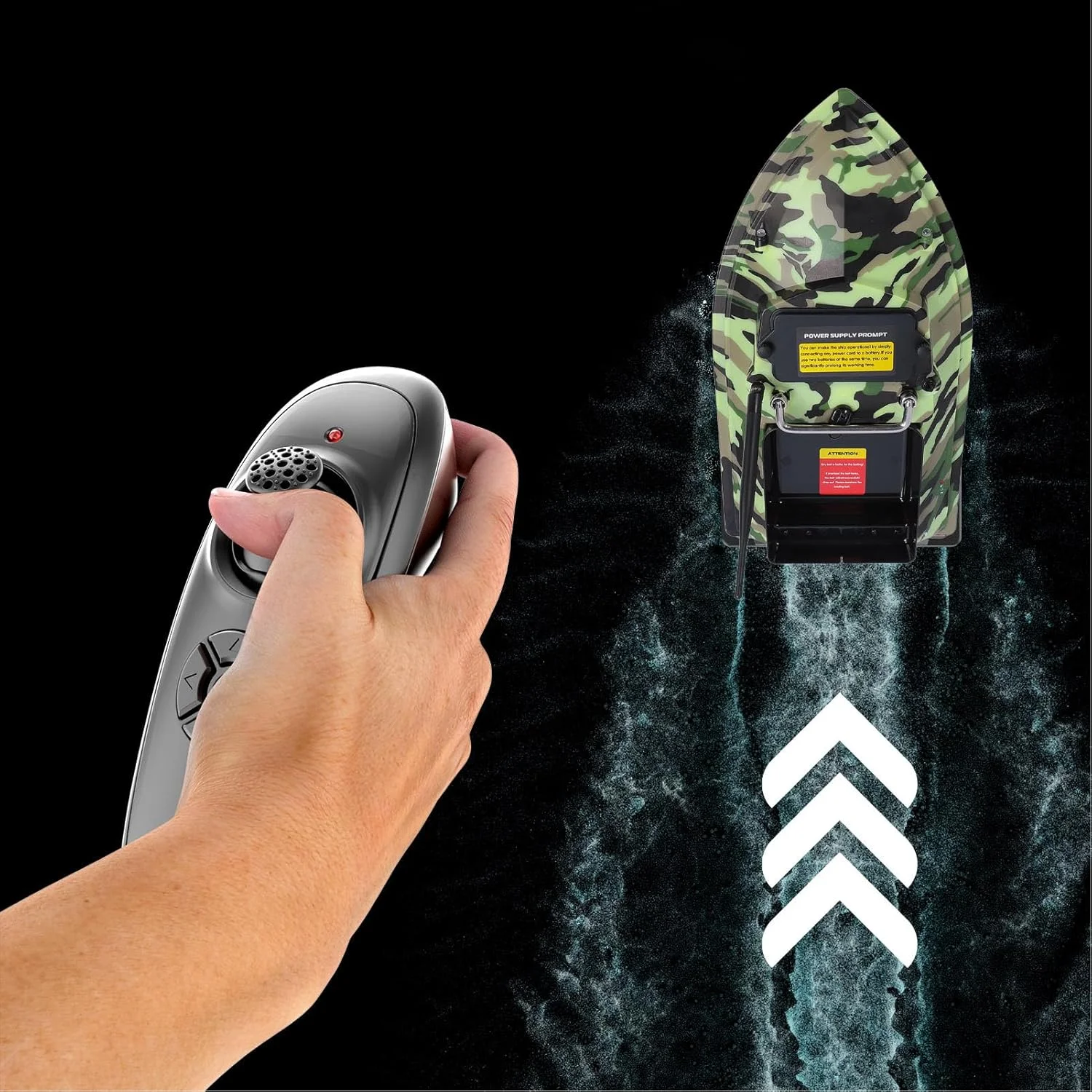 قایق طعمه پاشی ماهیگیری RC، کنترل از راه دور 500 متری، موتور دوگانه ABS، چراغ شب، کنترل کروز با باتری 12000 میلی آمپر ساعتی برای ماهیگیری (استتار)