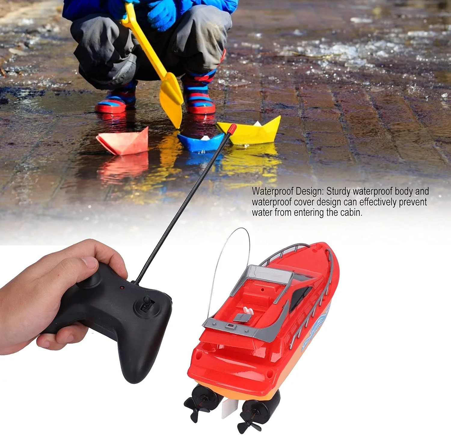 قایق کنترلی مسابقه ای بی سیم با سرعت بالا برای دریاچه و استخر (قرمز)