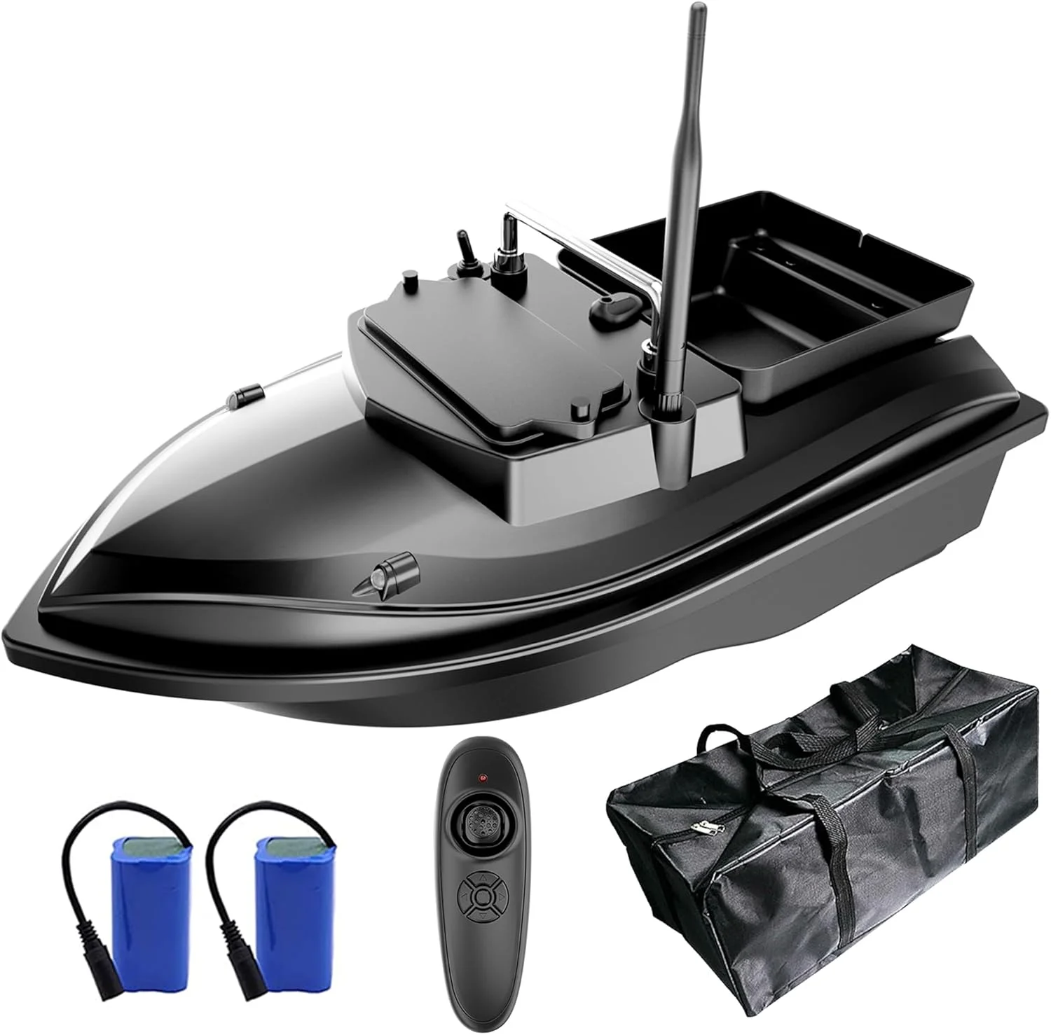 قایق طعمه پاشی برای ماهیگیری کپور - قایق طعمه پاشی ماهیگیری RC با ظرفیت بارگیری 2 کیلوگرم به همراه باتری های اضافی و کیف مخصوص (مشکی)