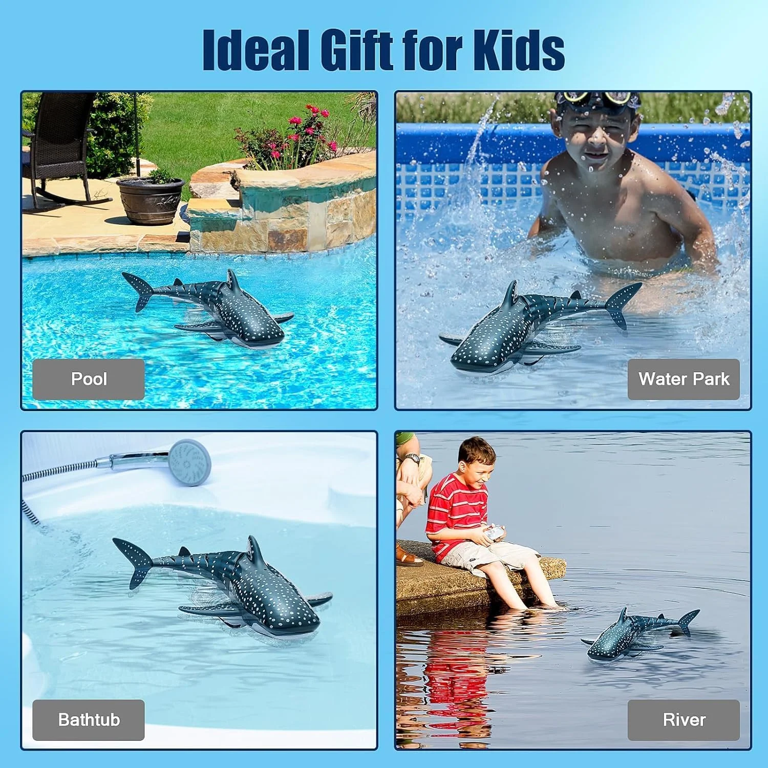 قایق کوسه اسباب بازی کنترلی GOODONE2 برای کودکان، قایق ماهی کنترلی 2.4 گیگاهرتزی، اسباب بازی آبی حیوانات برقی برای استخر و دریاچه، هدیه عالی اسباب بازی کوسه نهنگ کنترلی برای پسران و دختران 6-12 ساله (قایق کوسه)