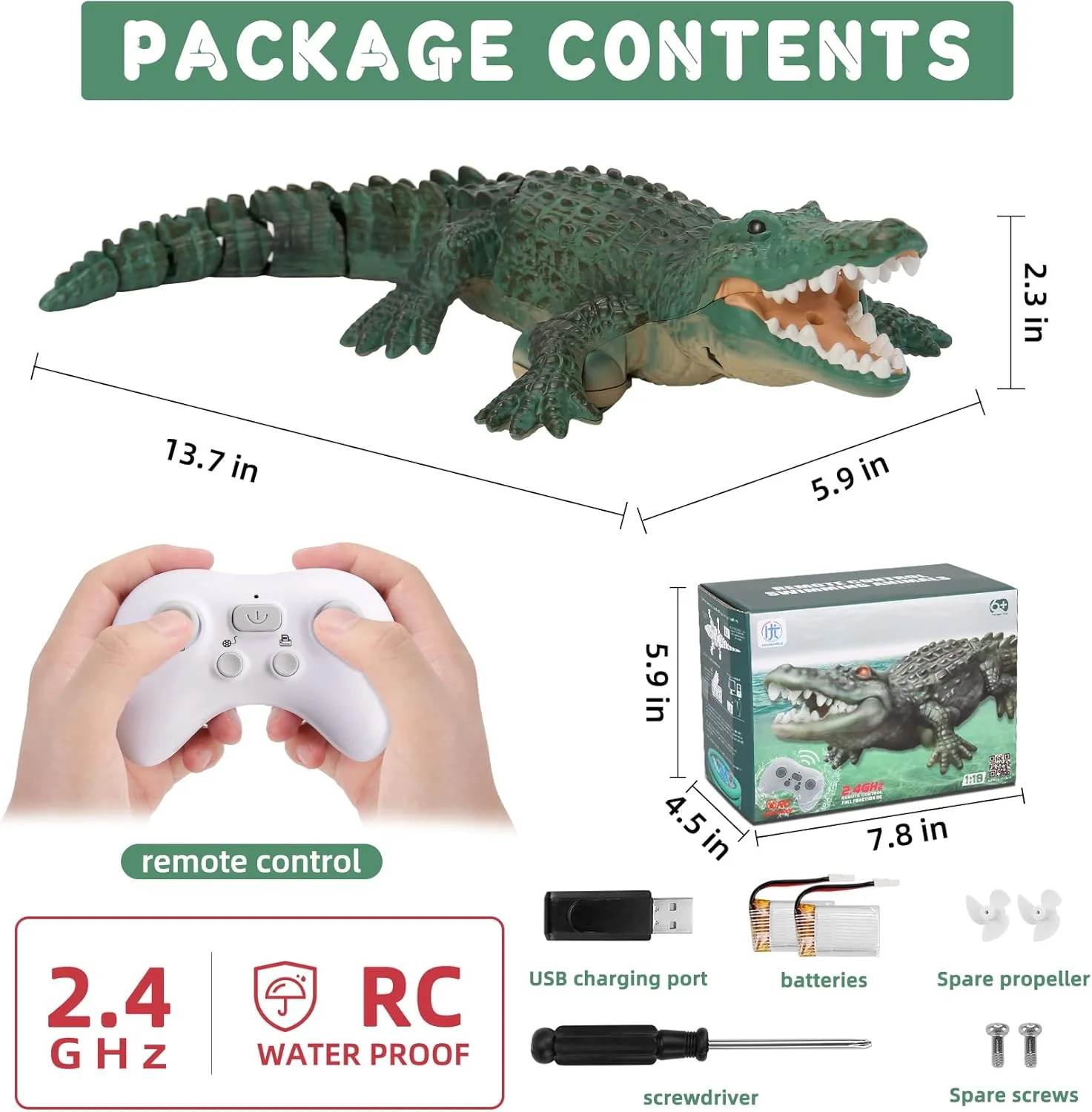 اسباب بازی قایق کروکودیل کنترلی GearRoot، شبیه سازی بالا، مناسب استخر، دریاچه و حمام، هدیه ای عالی، مناسب برای پسران و دختران بالای 6 سال