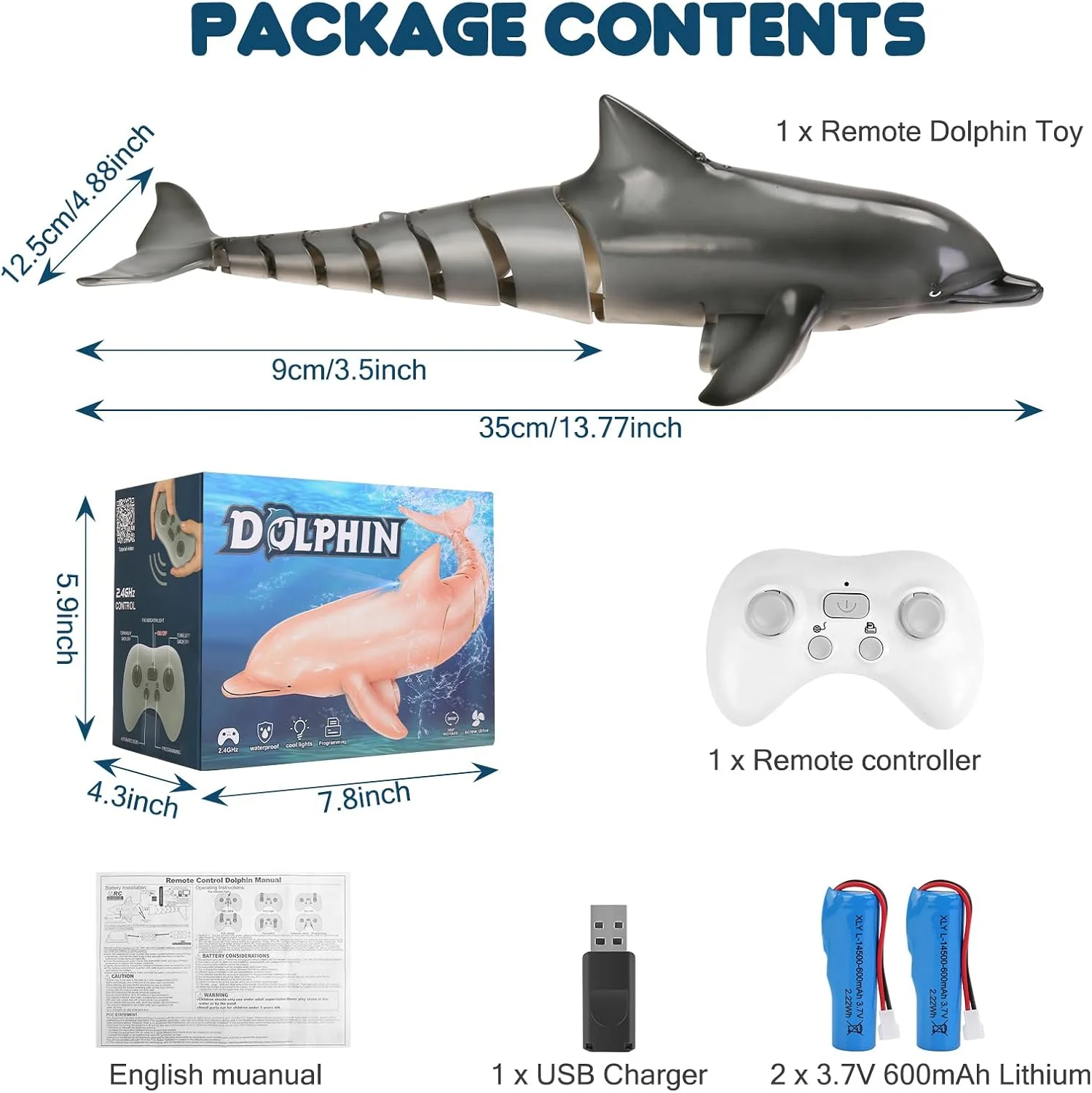 اسباب بازی دلفین کنترلی جدید GearRoot برای کودکان، دلفین های اقیانوسی RC با شبیه سازی بالا 2.4G، اسباب بازی ماهی برای استخر حمام، 2x600mAh اسباب بازی های آبی قایق RC عالی برای پسران و دختران 6+ سال