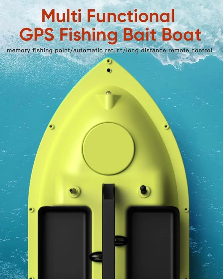 قایق طعمه پاش آرسی 500 متری با جی پی اس، 3 محفظه، چراغ، قیف 1.5 کیلوگرمی، باتری 12000 میلی آمپر