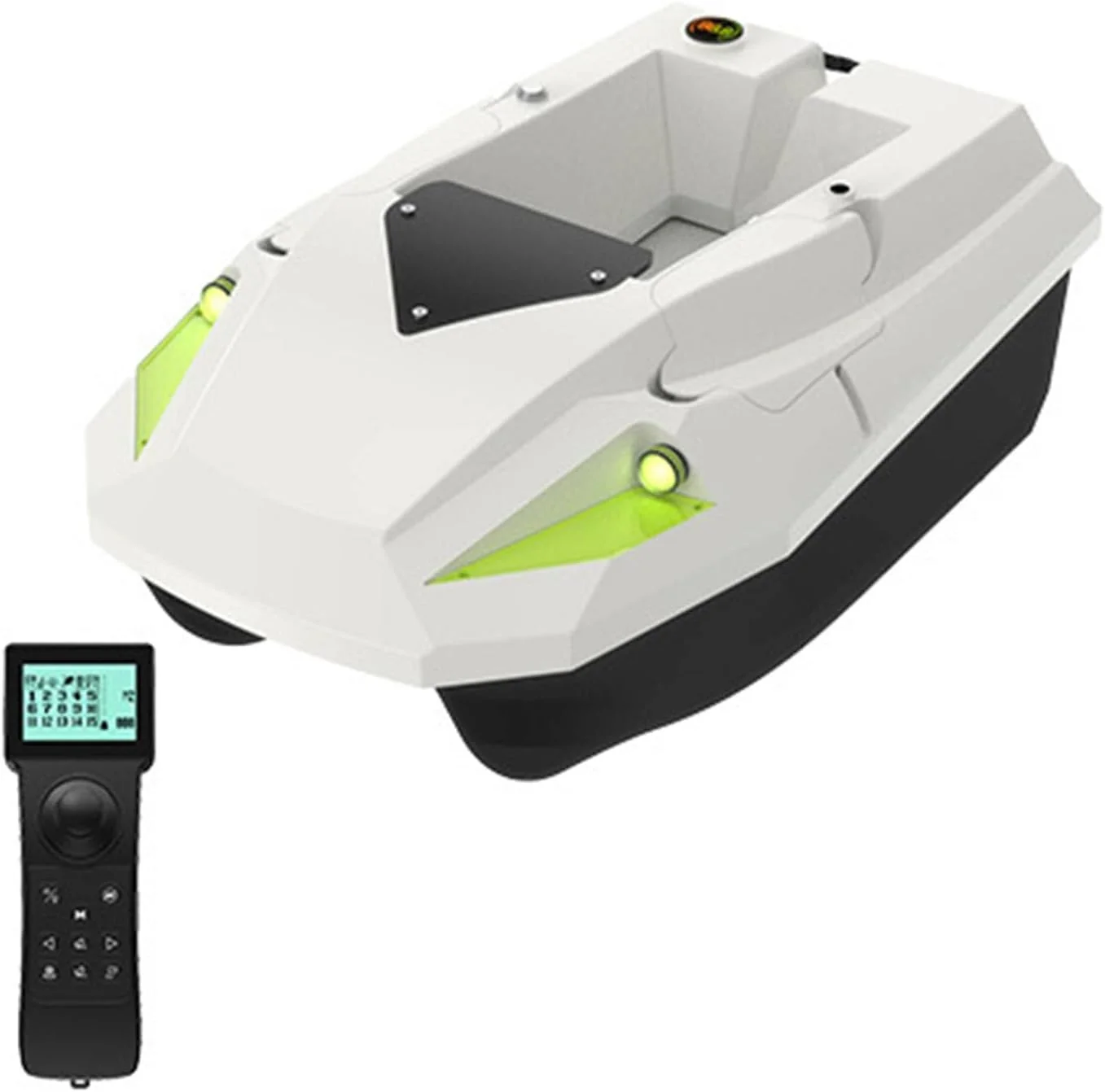 قایق طعمه پاشی برای ماهیگیری کپور، برد 500 متری، ظرفیت طعمه بزرگ، کروز کنترل، چراغ های شب، برای تحویل دقیق طعمه