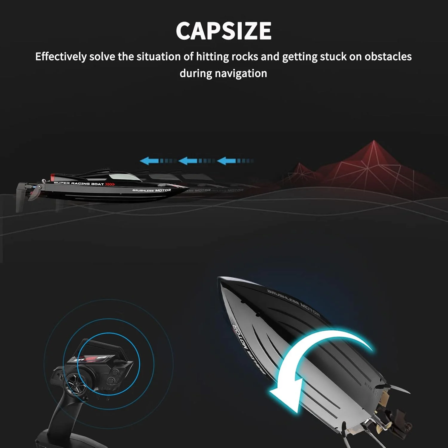 قایق کنترلی مدل Fawoonu WL916 با سرعت 60 کیلومتر بر ساعت و فرکانس 2.4 گیگاهرتز، اسباب بازی قایق کنترلی برای کودکان، بزرگسالان و پسران، دارای سیستم هشدار کمبود باتری و قابلیت بازگشت خودکار