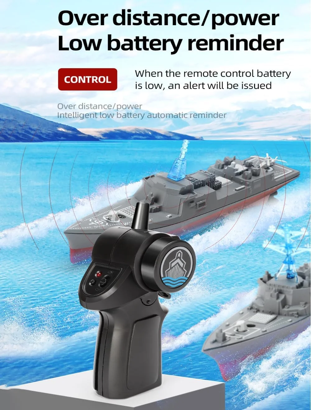 کشتی جنگی کنترلی Fawoonu 2.4G، مدل شبیه سازی شده ضد آب، اسباب بازی مینی رزمناو با سرعت بالا برای پسران و کودکان (مدل A)