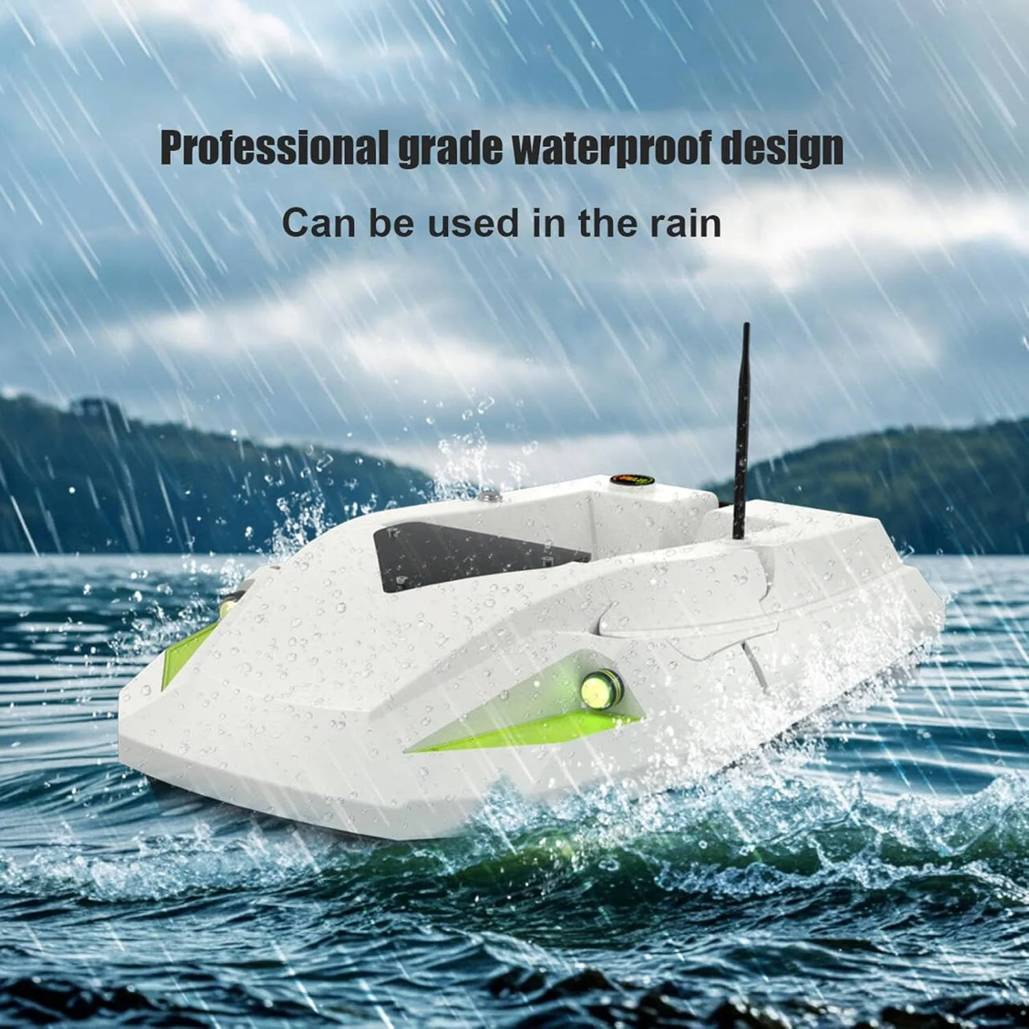 قایق طعمه پاشی برای ماهیگیری کپور، برد 500 متری، ظرفیت طعمه بزرگ، کروز کنترل، چراغ های شب، برای تحویل دقیق طعمه