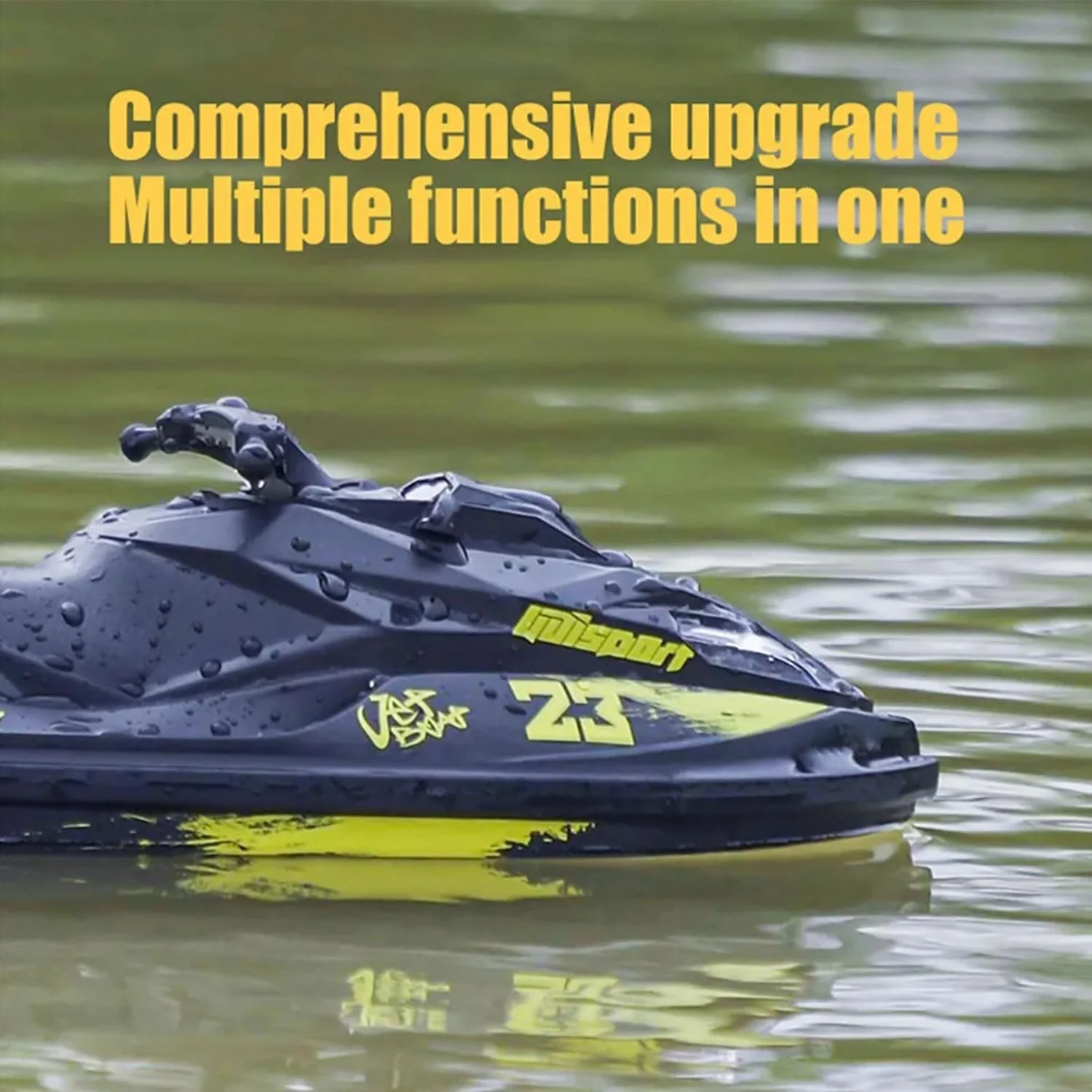 قایق جت توربو RC با سرعت بیش از ۲۵ کیلومتر بر ساعت، موتور براشلس، جت اسکی RC با فرکانس ۲.۴ گیگاهرتز، قایق RC مناسب استخر، دریاچه و رودخانه به همراه ۲ باتری، چراغ LED و هشدار کمبود باتری