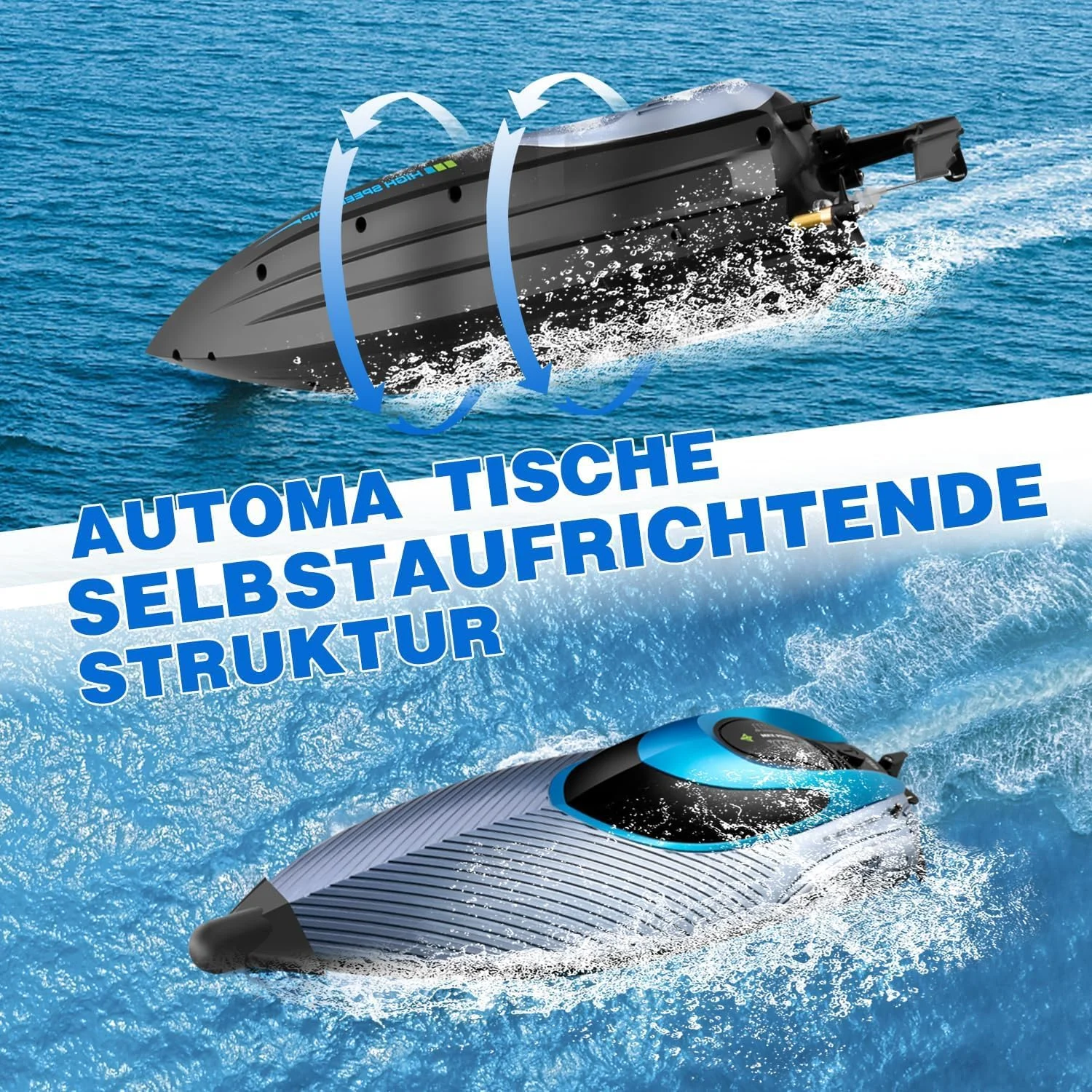 قایق های کنترلی، قایق کنترلی سریع با سرعت 48+ کیلومتر در ساعت برای استخرها و دریاچه ها، با باتری قابل شارژ، با 2 باتری، اسباب بازی های استخر برای کودکان، قایق موتوری رادیویی، برای بزرگسالان و کودکان