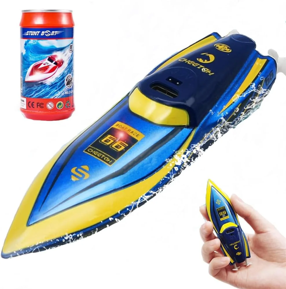 قایق کنترلی کوچک AZONEE، قایق آرسی 2.4 گیگاهرتز با چرخش 360 درجه، دارای باتری قابل شارژ داخلی، اسباب بازی استخر برای کودکان 8-12 سال، هدیه تولد - آبی