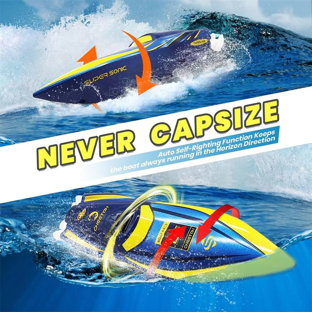 قایق کنترلی کوچک AZONEE، قایق آرسی 2.4 گیگاهرتز با چرخش 360 درجه، دارای باتری قابل شارژ داخلی، اسباب بازی استخر برای کودکان 8-12 سال، هدیه تولد - آبی