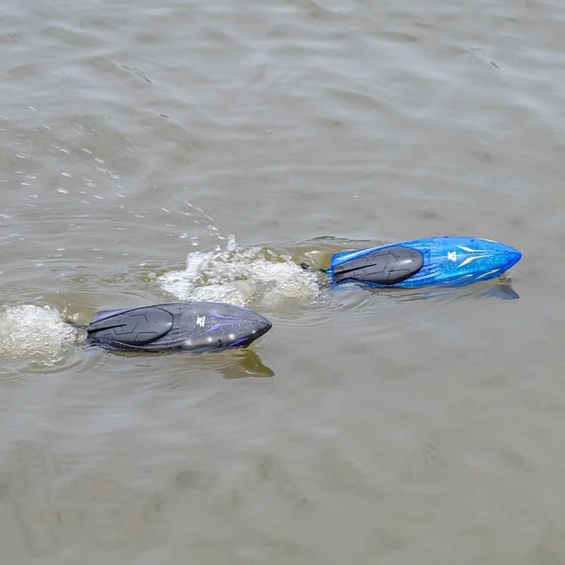 قایق کنترلی آزون با چراغ های LED - هدیه اسباب بازی آبی در فضای باز برای کودکان - زیردریایی کنترل از راه دور 2.4 گیگاهرتزی، قایق های مسابقه ای، برای استخرها، دریاچه ها، حوضچه ها (مشکی)