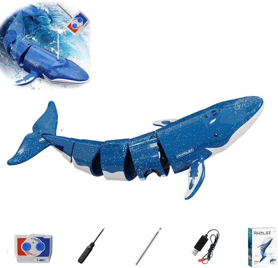 اسباب بازی نهنگ آرسی Azonee، کشتی آبی شبیه سازی شده، اسباب بازی قایق نهنگ کنترل از راه دور، زیردریایی کوسه شبیه سازی شده با قابلیت شارژ، مناسب برای استخر و حمام، برای پسران و دختران 5 سال به بالا