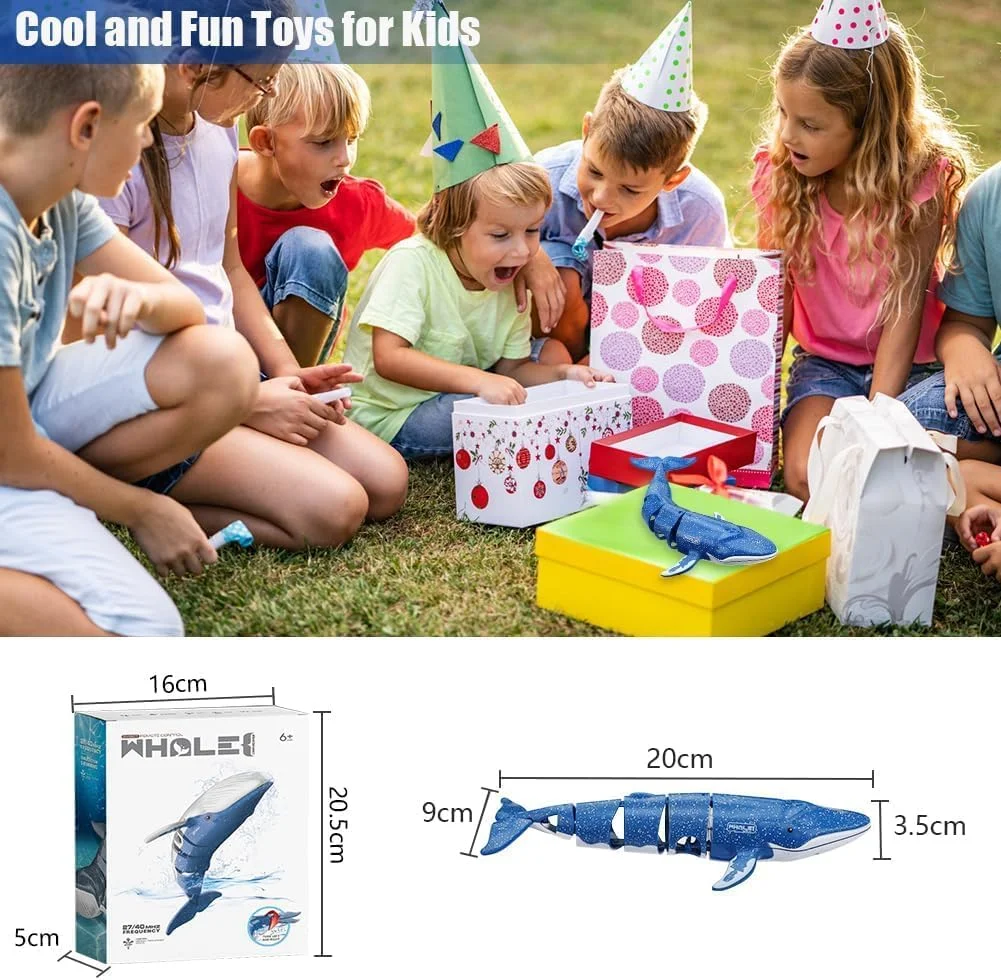 اسباب بازی نهنگ آرسی Azonee، کشتی آبی شبیه سازی شده، اسباب بازی قایق نهنگ کنترل از راه دور، زیردریایی کوسه شبیه سازی شده با قابلیت شارژ، مناسب برای استخر و حمام، برای پسران و دختران 5 سال به بالا