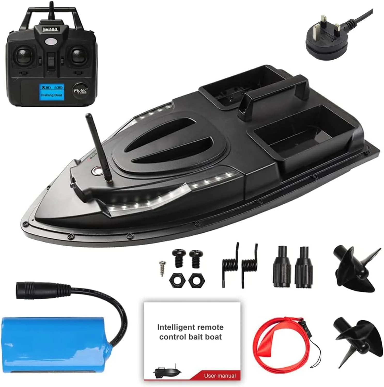 قایق طعمه ماهیگیری، موتور دوگانه با قابلیت بارگیری 1.5 کیلوگرمی، پشتیبانی از کروز اتوماتیک با چراغ LED، یادآوری کم بودن باتری/قطع اتصال برای ماهیگیری، قایق طعمه کنترل از راه دور 500 متری