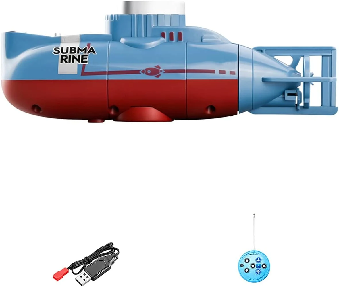 کابل USB، زیردریایی مینی RC 6 کاناله کنترل از راه دور قایق ضد آب مدل شبیه سازی اسباب بازی غواصی هدیه برای کودکان (آبی)