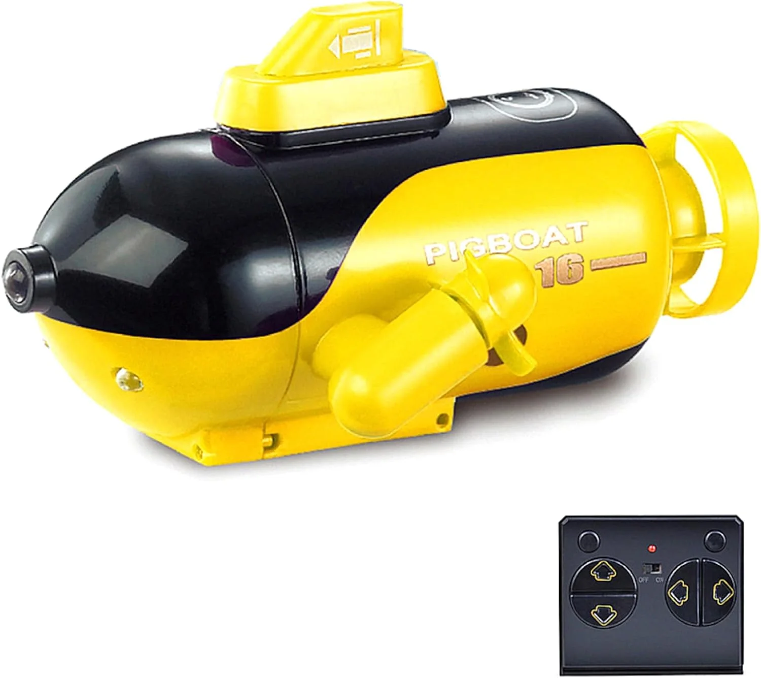 زیردریایی مینیاتوری کنترل از راه دور Labymos، اسباب بازی کنترل از راه دور 4 کاناله، حرکت به جلو/غواصی، عقب/بالا آمدن، چرخش به چپ، چرخش به راست - زرد