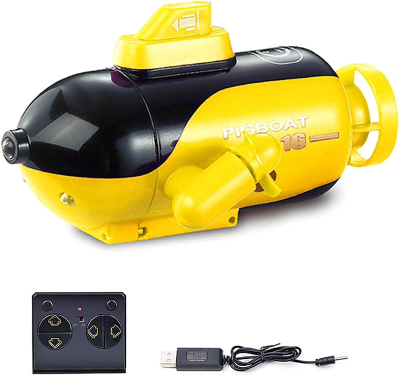 زیردریایی مینیاتوری کنترل از راه دور Labymos، اسباب بازی کنترل از راه دور 4 کاناله، حرکت به جلو/غواصی، عقب/بالا آمدن، چرخش به چپ، چرخش به راست - زرد