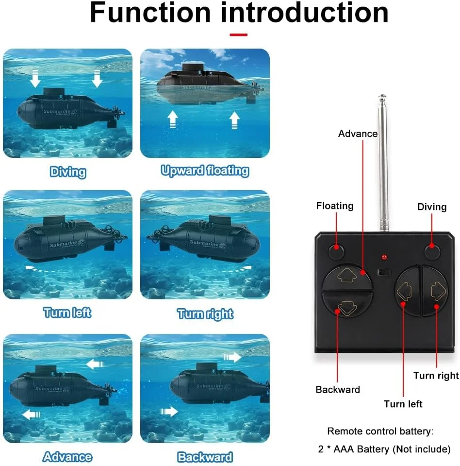 مینی قایق زیردریایی کنترل از راه دور، قایق زیردریایی کنترل از راه دور 2.4G با 6 کانال، شبیه سازی قایق زیردریایی با چراغ های LED با قابلیت چرخش 360 درجه، اسباب بازی هدیه برقی آبی RC برای کودکان در استخر تابستانی