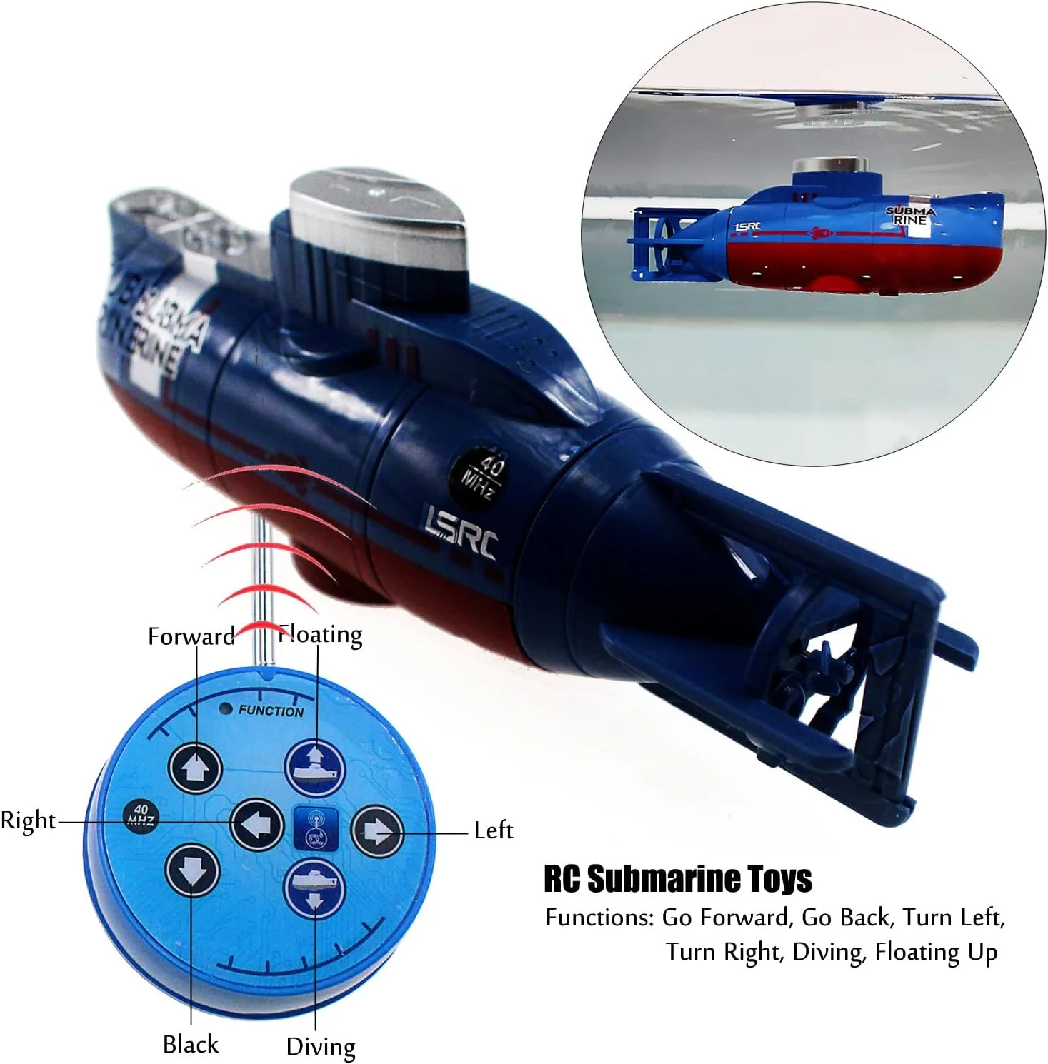 اسباب بازی زیردریایی کنترلی، قایق کشتی کنترل از راه دور رادیویی، آکواریوم برقی، وان حمام، هدیه تولد کودکان (آبی)