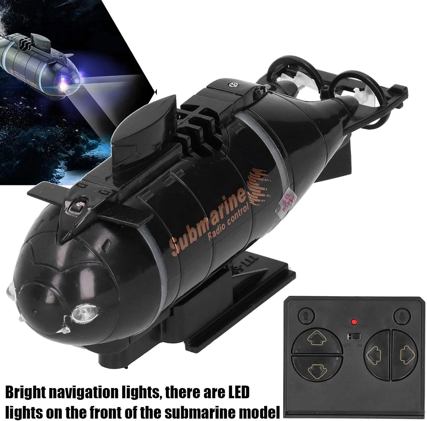 زیردریایی کنترلی، زیردریایی مینیاتوری ضد آب الکتریکی با کنترل از راه دور 6 کاناله بی سیم 2.4G (رنگ: مشکی)