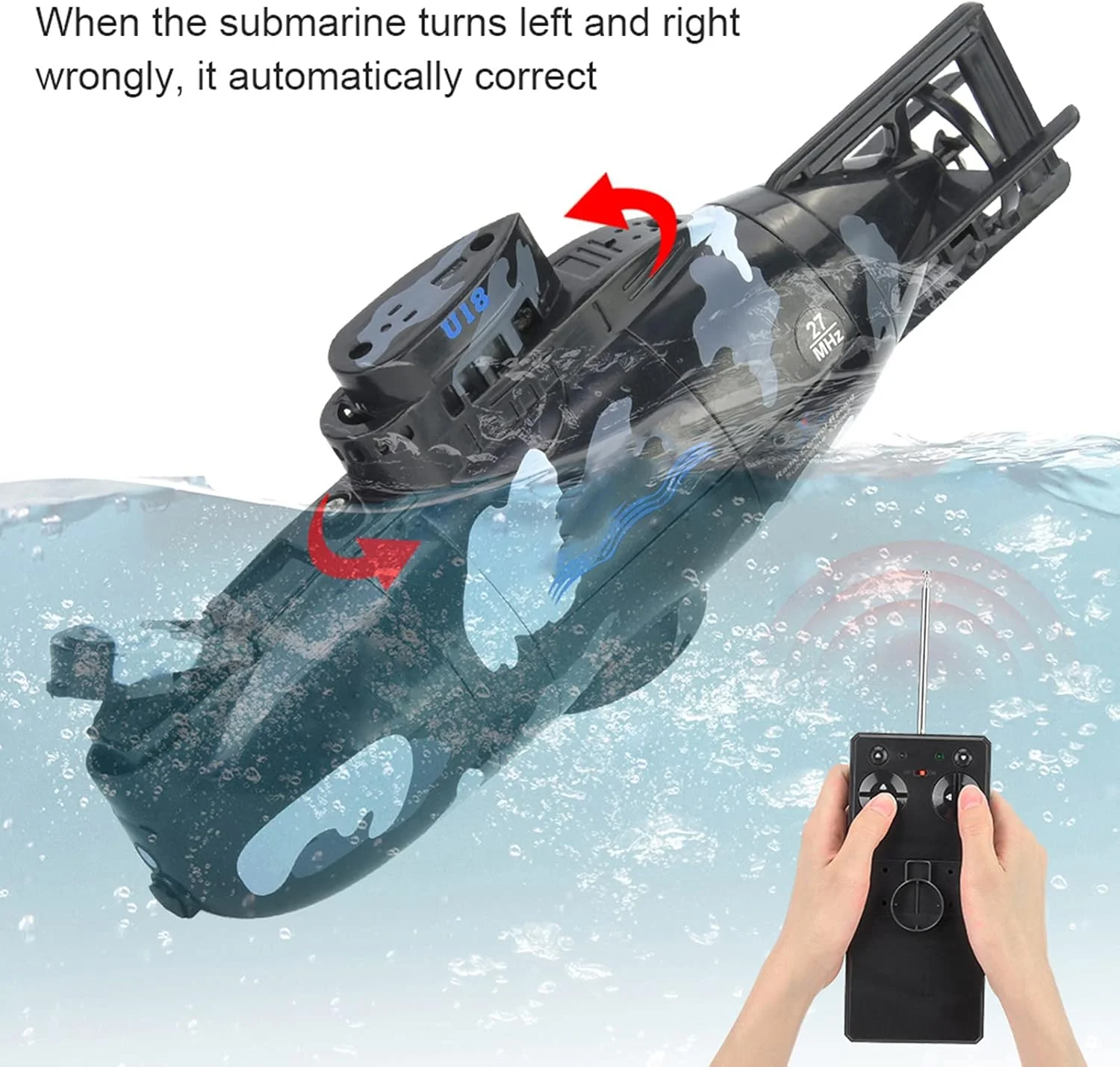 اسباب بازی زیردریایی مینی RC با 6 کانال، قایق غواصی ضد آب با کنترل از راه دور برای پسران و دختران (مشکی)