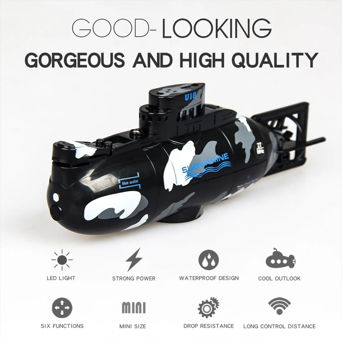 زیردریایی مینی RC با قابلیت غواصی تک کلیدی، قایق موتوری کنترل از راه دور ضد آب با سرعت بالا برای استخرها و دریاچه، هدیه برای جوانان و بزرگسالان