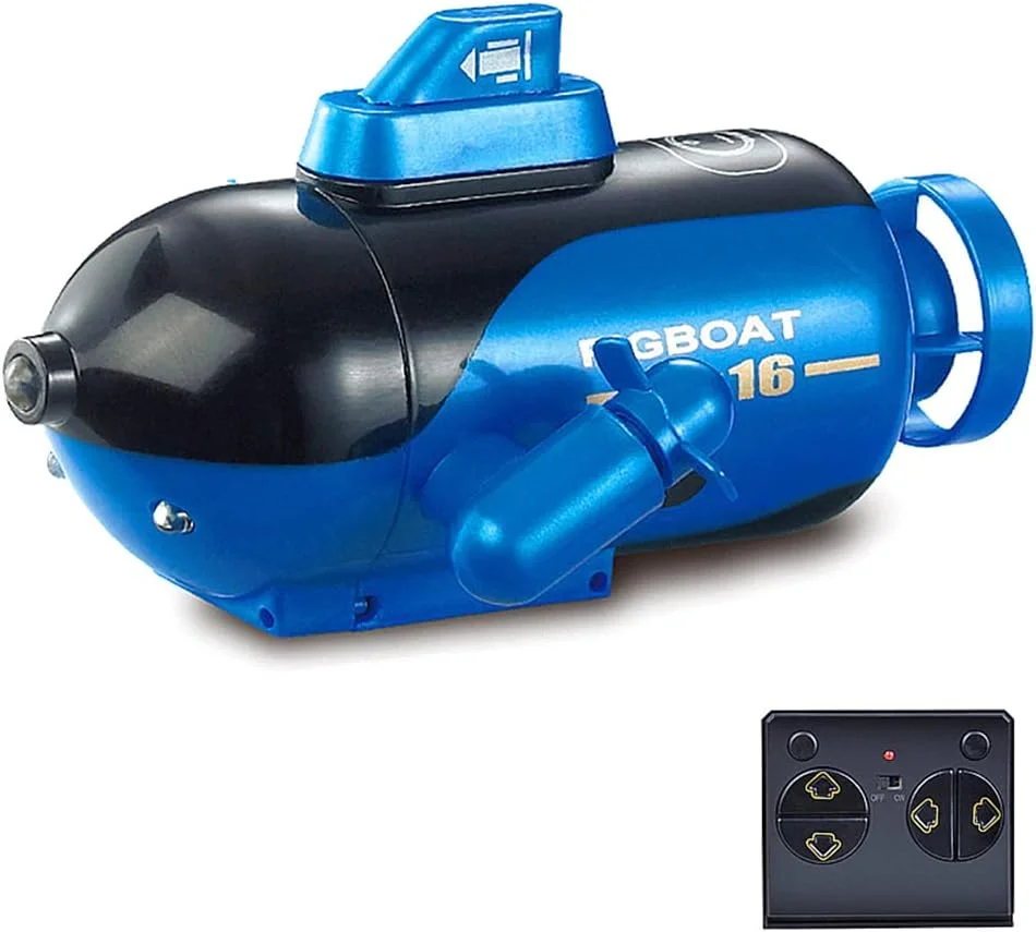 مینی زیردریایی کنترل از راه دور، اسباب بازی کنترل از راه دور 4 کاناله حرکت به جلو، غواصی، حرکت به عقب به سطح آب، چرخش به چپ، چرخش به راست - آبی