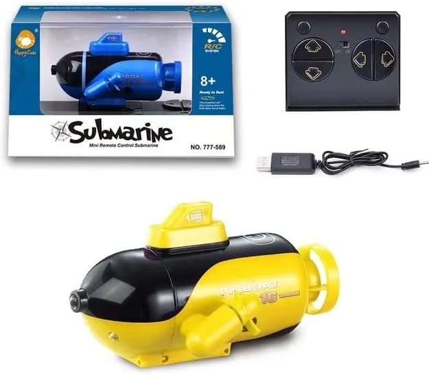 زیردریایی مینی آرسی Happycow 777-586، قایق پرسرعت کنترل از راه دور، مدل شبیه سازی شده، هدیه برای کودکان (4 کانال زرد)