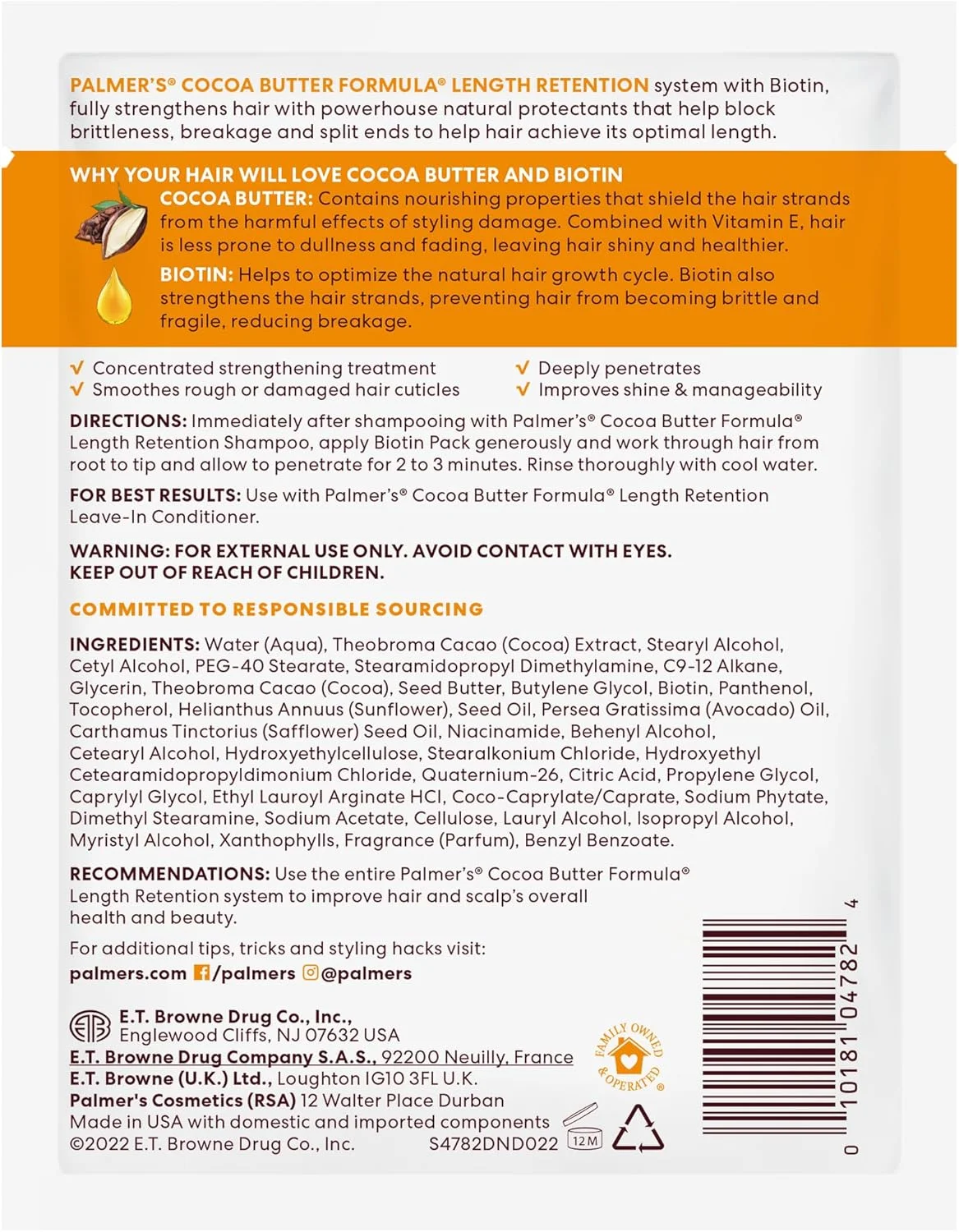 پک تقویت کننده و حفظ طول مو حاوی کره کاکائو و بیوتین پالمرز، 62 میلی لیتر