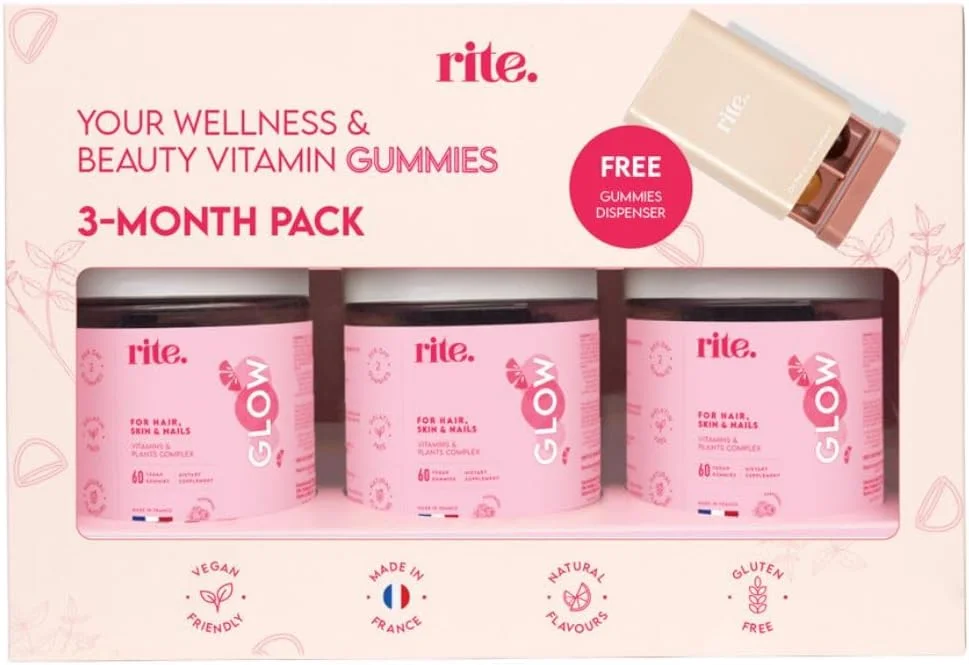 بسته ۳ ماهه rite GLOW برای نتایج مطلوب | بیوتین ۲۰۰۰% DV به همراه زینک و سلنیوم | رشد مو، ناخن های قوی تر و پوست سالم | بدون شکر