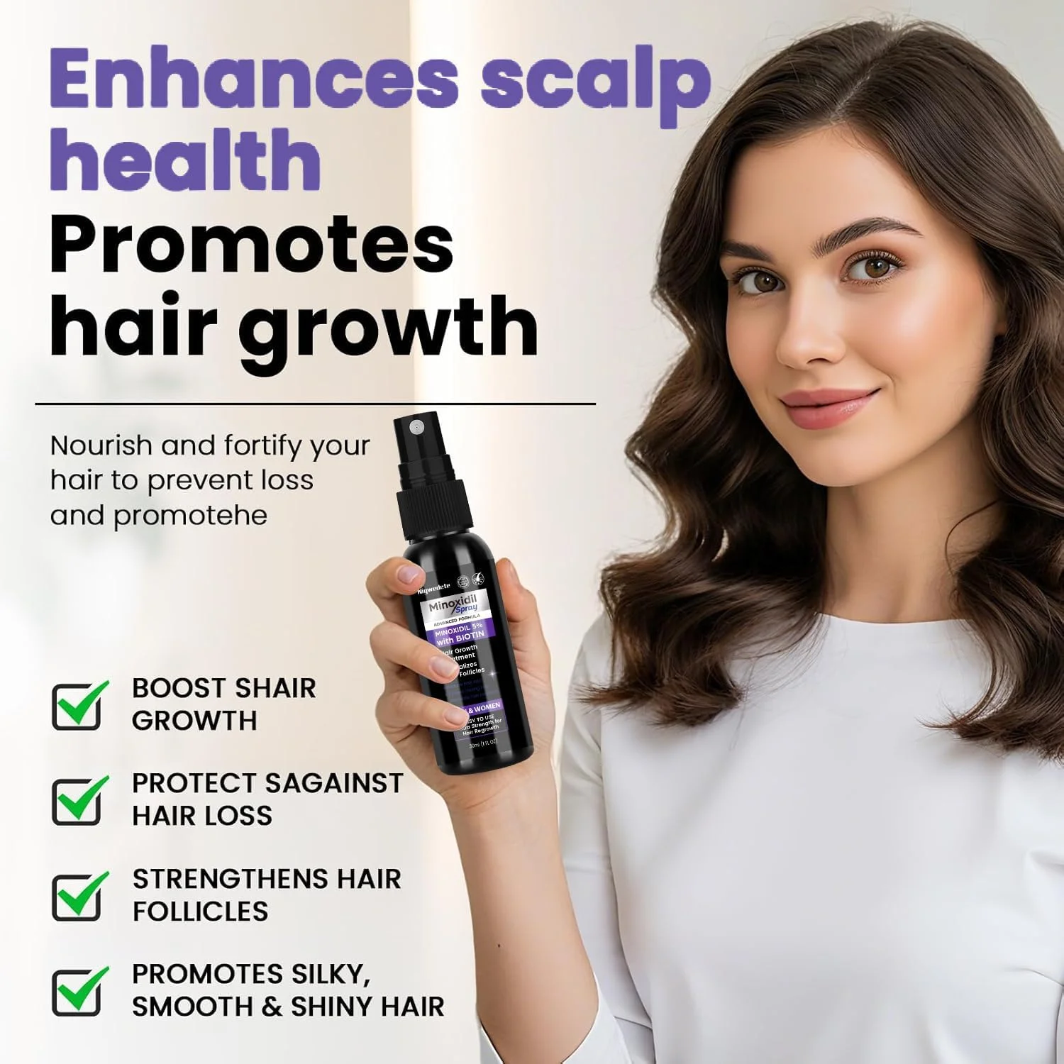 محلول موضعی پیشرفته 5% برای رشد مو حاوی بیوتین، روغن کرچک و عصاره زنجبیل، درمان رشد مو و جلوگیری از ریزش مو، تامین 2 ماهه