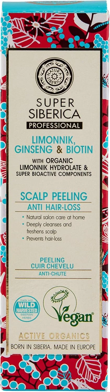 لایه بردار پوست سر ناتورا سیبریکا Super Limonnik، جینسینگ و بیوتین، 100 میلی لیتر