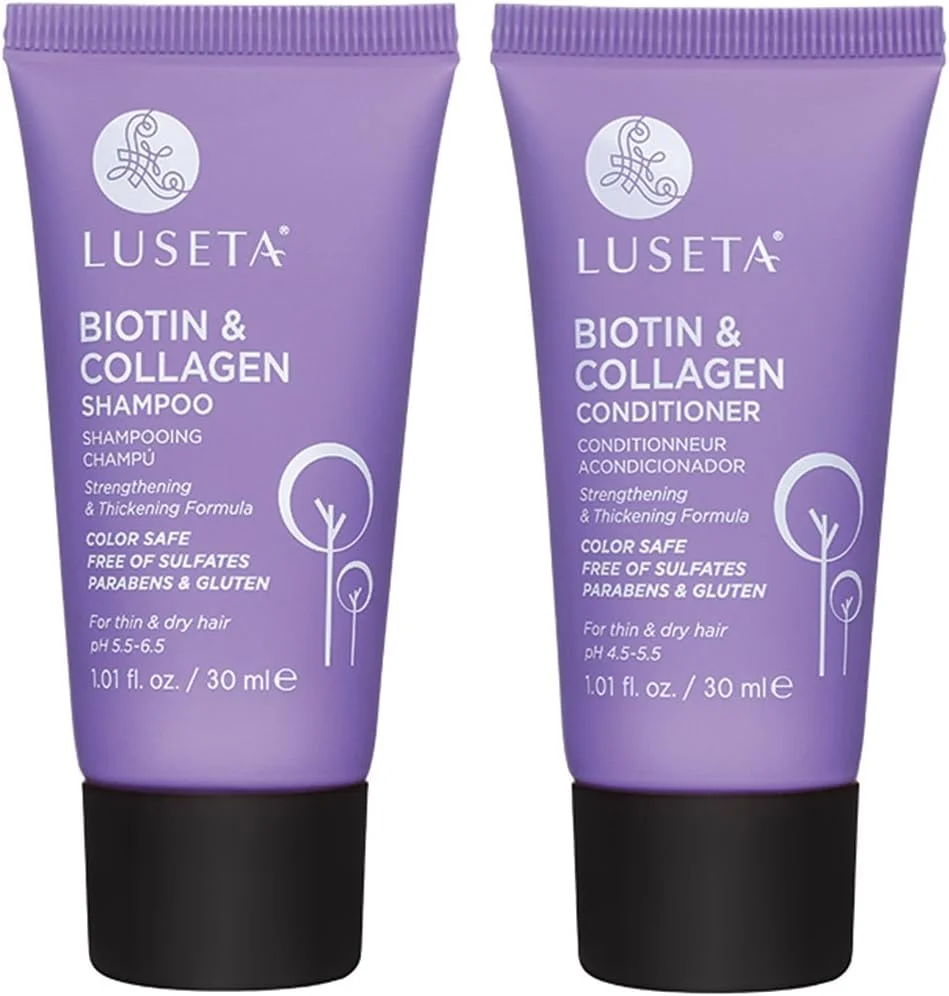 مجموعه شامپو و نرم کننده لوسِتا (بیوتین و کلاژن، 2 عدد 30 میلی لیتر) - برای ضخیم شدن مو، تقویت و رشد سریع مو، کیت مسافرتی، 2x30 میلی لیتر
