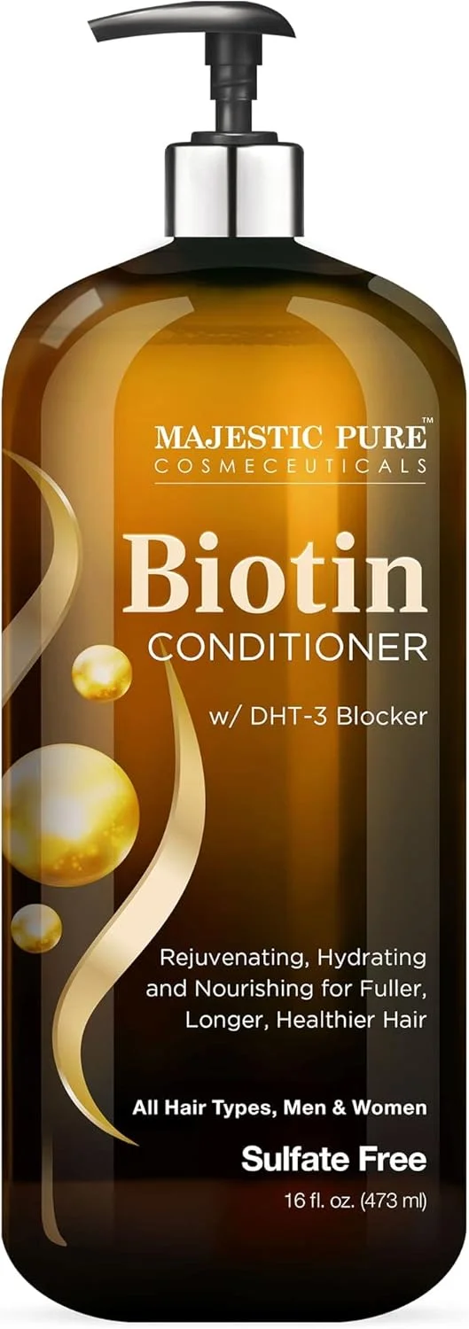 نرم کننده بیوتین مجستیک پیور برای مو - نرم کننده ضخیم کننده و حجم دهنده، با روغن رزماری و کراتین، بدون سولفات، مناسب برای انواع مو، 473 میلی لیتر