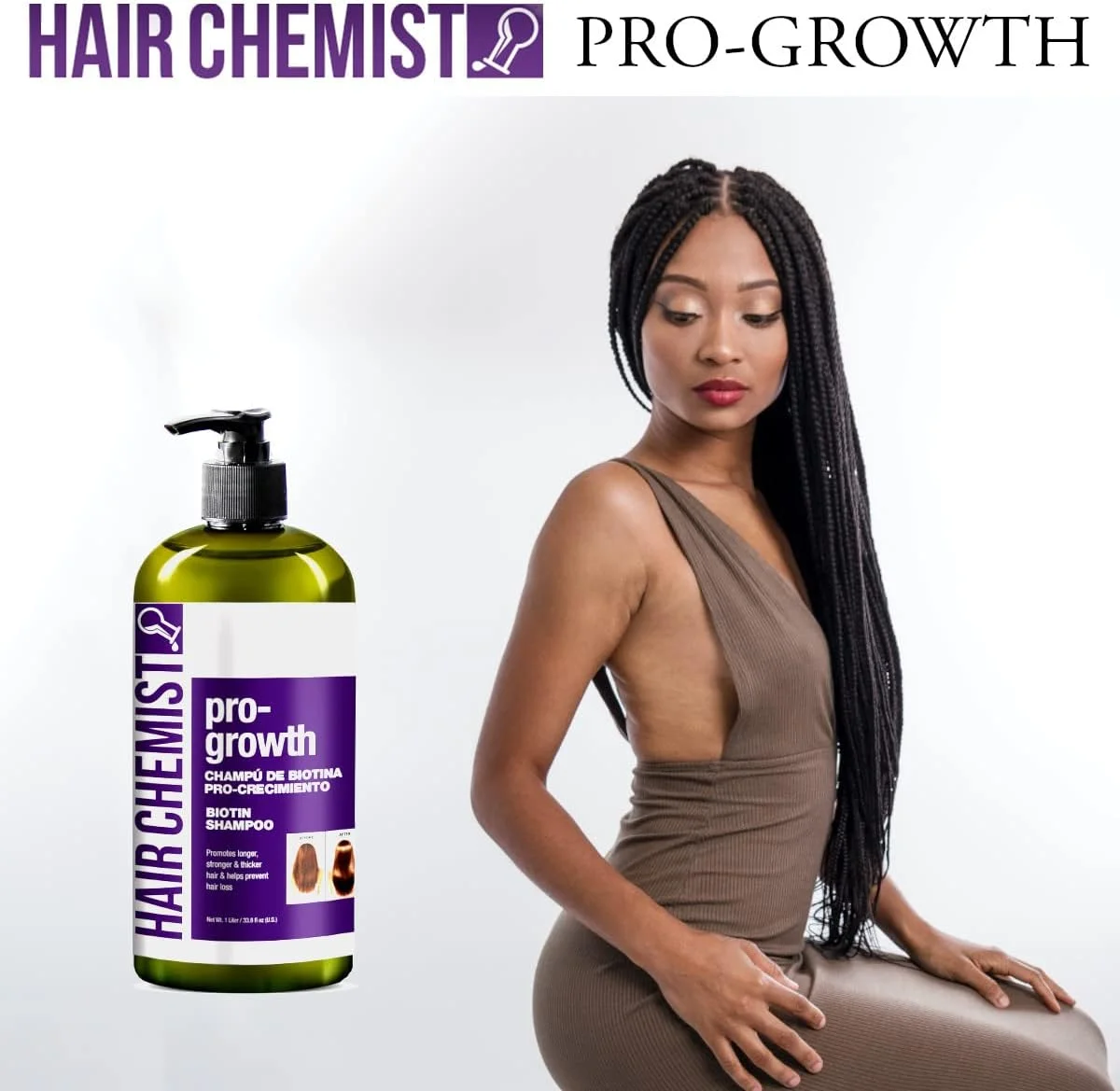 شامپو تقویت کننده مو Hair Chemist Pro-Growth با بیوتین 1000 میلی لیتر - شامپو بیوتین برای موهای نازک و کم پشت