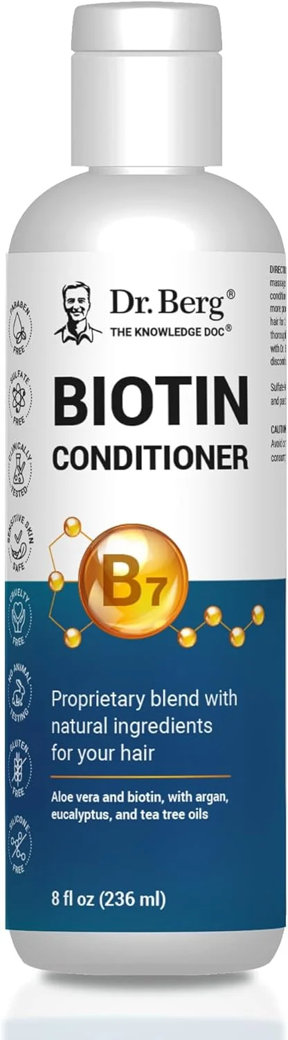 نرم کننده مو بیوتین دکتر برگ برای آقایان و بانوان (فرمول پیشرفته با عملکرد بالا) - تست شده و دارای گواهی مستقل، فاقد پارابن، سولفات و سیلیکون - غنی شده با بیوتین، آرگان و مواد گیاهی - 236 میلی لیتر