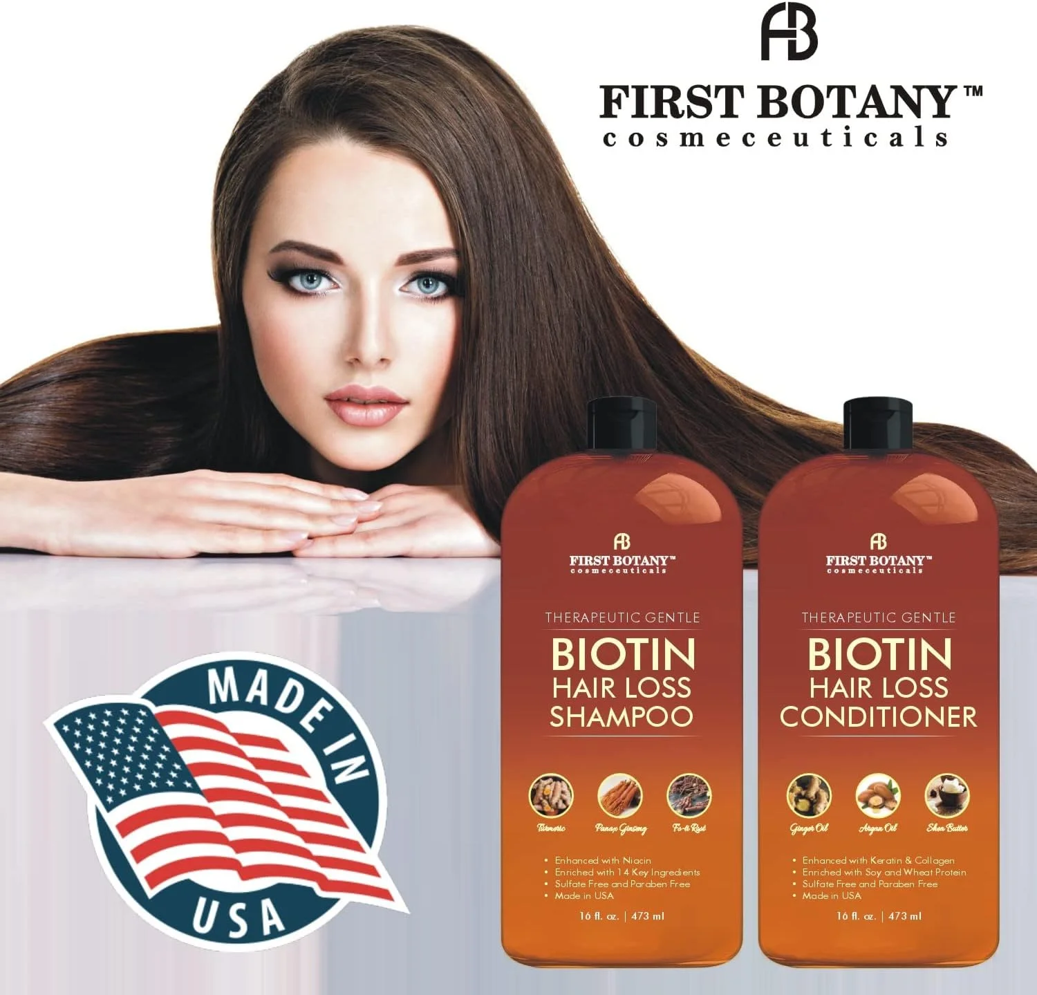 مجموعه شامپو و نرم کننده تقویت کننده مو فرست بوتانی - شامپو و نرم کننده ضد ریزش مو با 14 مسدود کننده DHT برای مبارزه با ریزش مو برای مردان و زنان، مناسب برای انواع مو، بدون سولفات - 2 عدد 470 میلی لیتری