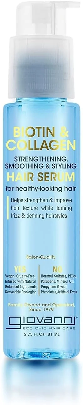 سرم تقویت کننده، صاف کننده و حالت دهنده مو جیووانی بیوتین و کلاژن | برای موهایی با ظاهر سالم | محافظت و تقویت هر رشته مو | کیفیت سالن و ایمن برای رنگ مو | وگان | 81 میلی لیتر