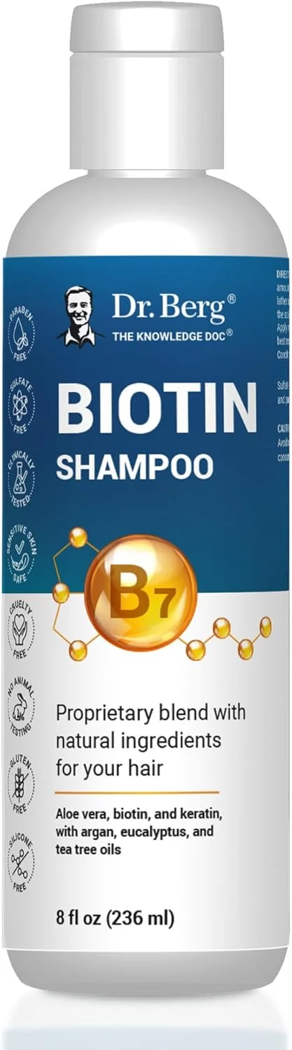 شامپو بیوتین دکتر برگ برای آقایان و بانوان (فرمول پیشرفته بهبود یافته) - تست و تایید شده مستقل - فاقد پارابن، سولفات و سیلیکون - غنی شده با بیوتین، روغن آرگان و گیاهان دارویی - 236 میلی لیتر