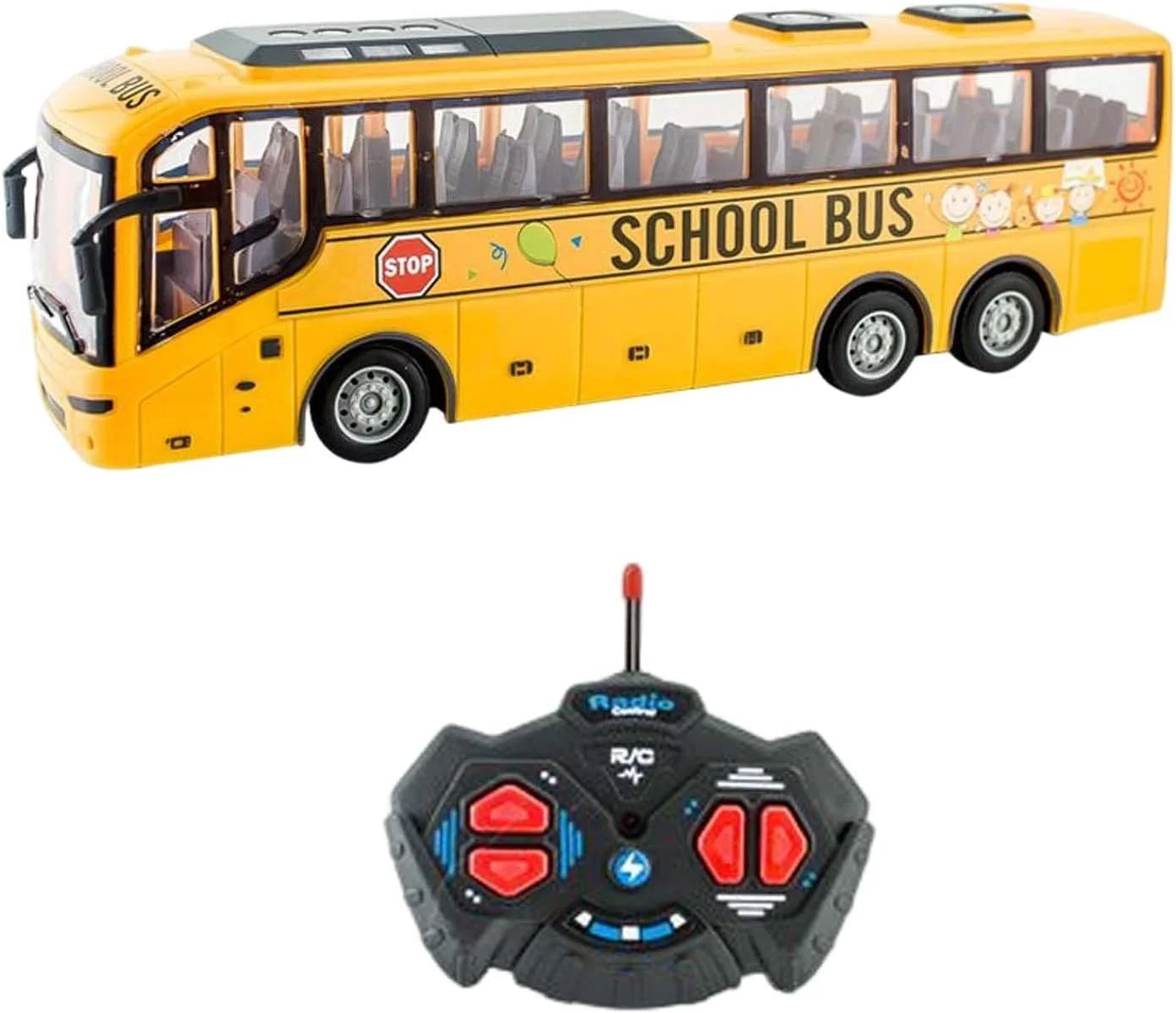 اتوبوس کنترلی رادیویی CALANDIS® مقیاس 1:30 فرکانس 27 مگاهرتز، هدیه تولد برای پسران، زرد