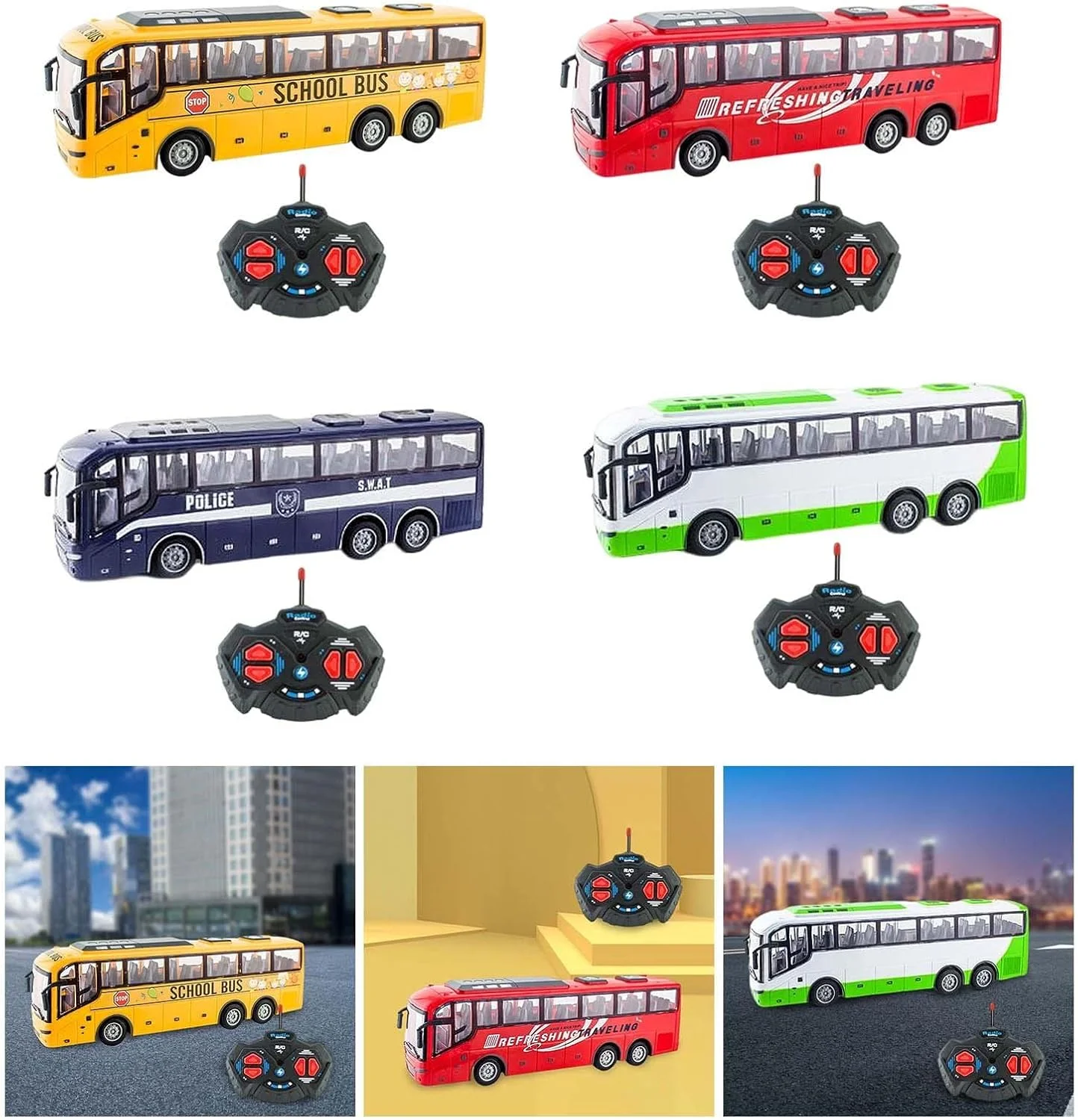 اتوبوس کنترلی رادیویی CALANDIS® مقیاس 1:30 فرکانس 27 مگاهرتز، هدیه تولد برای پسران، زرد