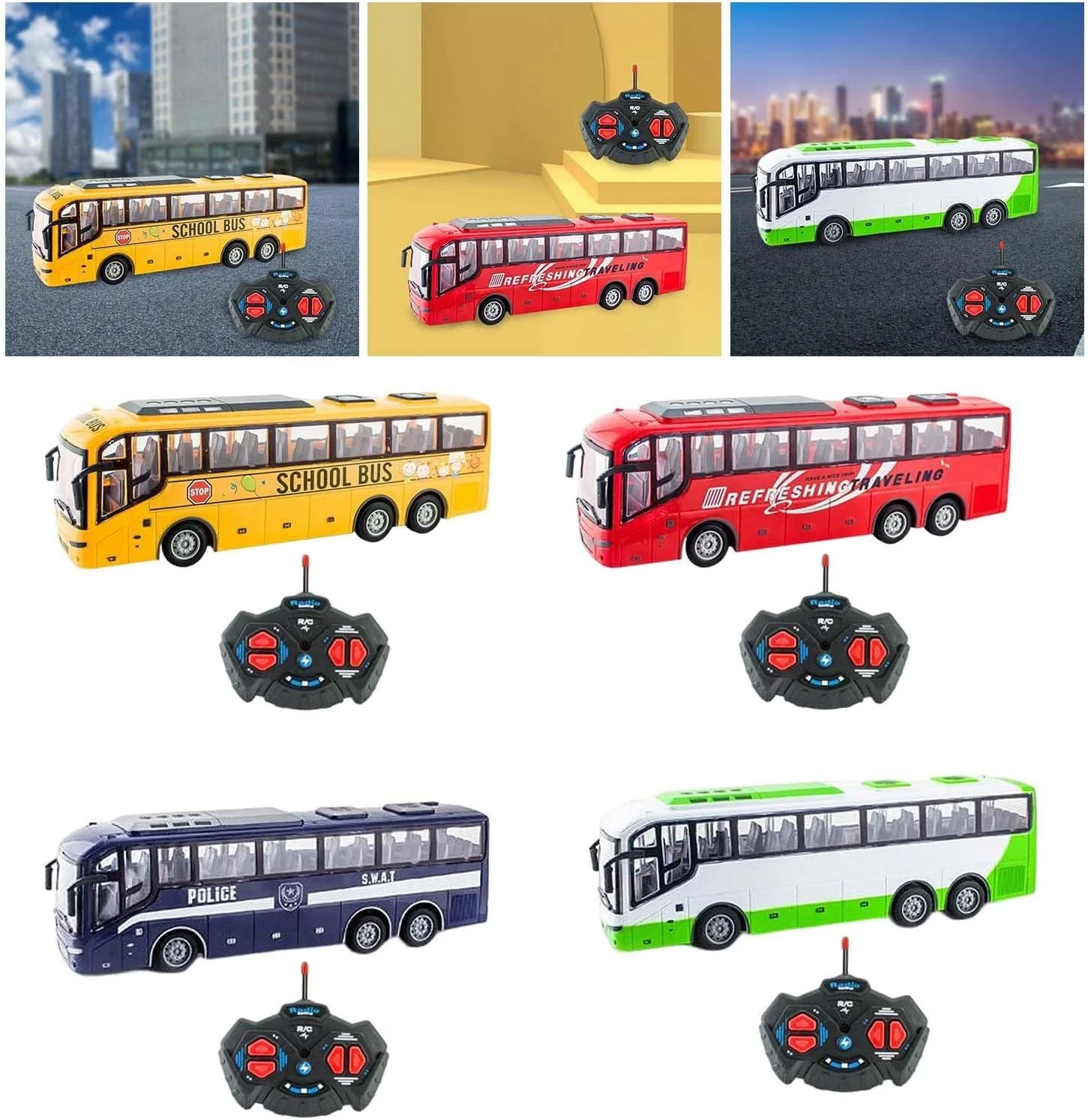 اتوبوس کنترلی رادیویی CALANDIS® مقیاس 1:30 فرکانس 27 مگاهرتز، هدیه تولد برای پسران، زرد