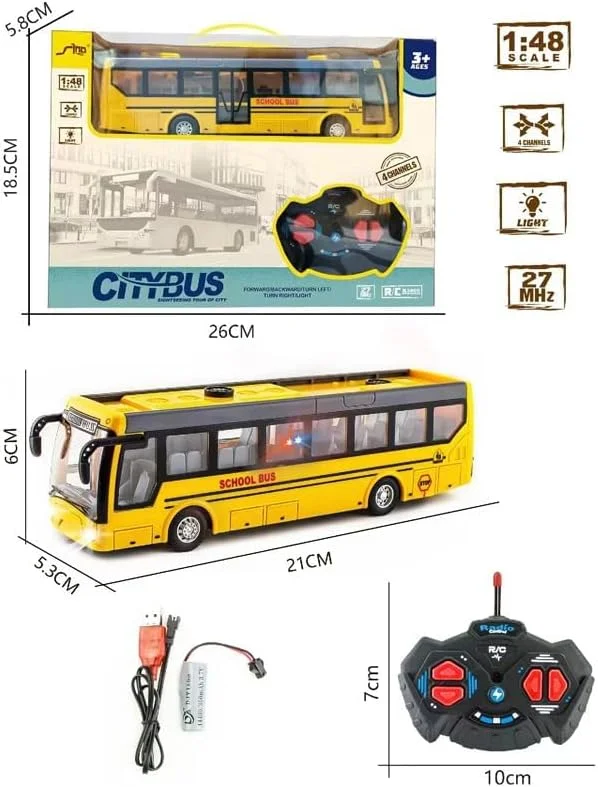 اتوبوس کنترلی Edu-Play با شبیه سازی بالا، قابلیت حرکت در تمام جهات، اتوبوس مدرسه ای شارژی برای کودکان (زرد)